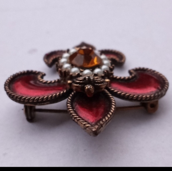 VINTAGE Weiss Jeweled Enameled Regal Fleur de Lis Brooch Pin - Picture 6 of 12